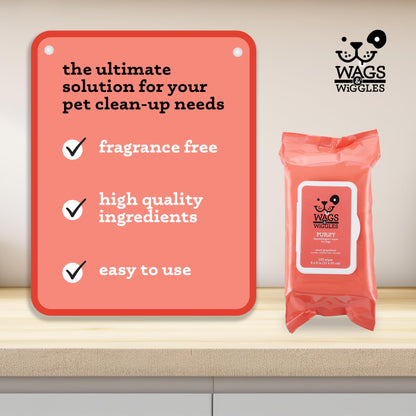 Wags & Wiggles Purify Hypoallergenic Wipes for Dogs, Zesty Grapefruit Scent - Scented Dog Wipes Gently Clean & Condition Your Dog's Coat Without A Bath, 100 Count