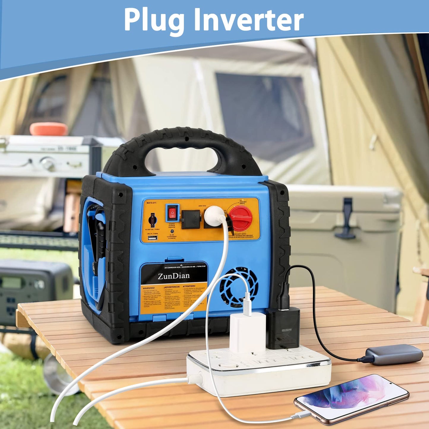 ZunDian 6-in-1 1800 Amp Jump Starter with Air Compressor 260PSI Tire Inflator, 12V Car Battery Jumper Starter Booster Pack for Truck Automotive Battery, Portable Power Station 400W AC Power Inverter