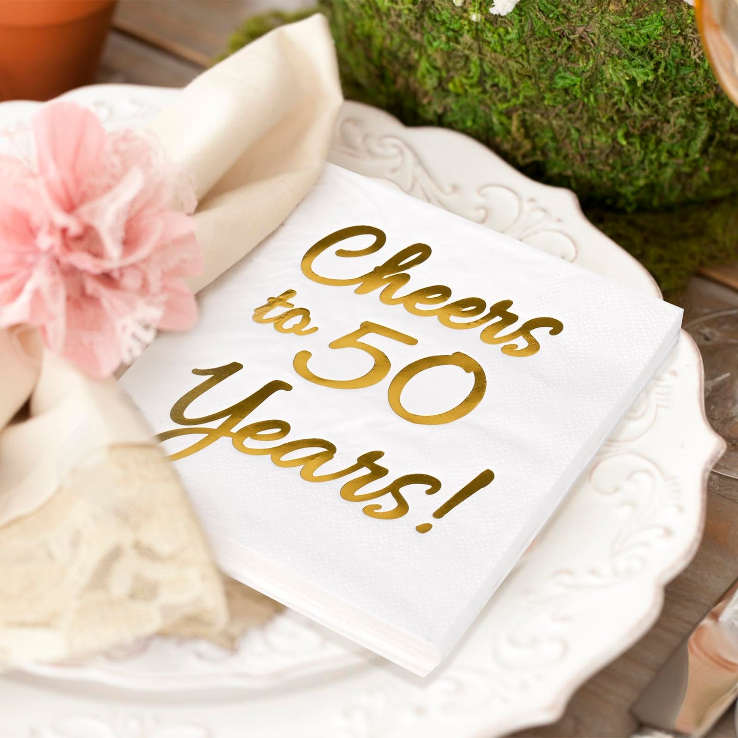 50th Birthday Decorations Men Women Party Supplies Cocktail Napkins Disposable 50th Birthday Wedding Anniversary Party Napkins Paper Beverage Napkins 50 Pack,5"x 5",Cheers to 50 Years White and Gold