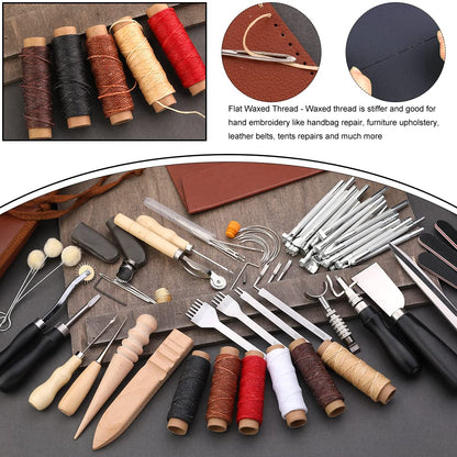 TLKKUE Leather Working Tools Leather Craft Tools for Carving Stamping Sewing Punching Cutting with Custom Custom Storage Bag Professional Tooling Kit for Crafting, Repair & DIY Projects