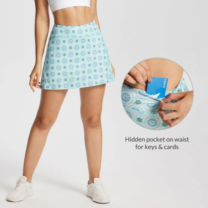 baleaf Women's Golf Skorts Tennis Skirts with Pockets Athletic Running Workout Sports Printed Green Flower XS