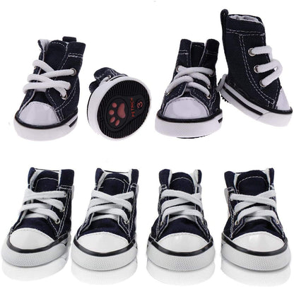 URBEST 4 Pcs Pet Dog Puppy Canvas Sport Shoes, Sneaker Boots, Outdoor Nonslip Causal Shoes (8#, Blue)