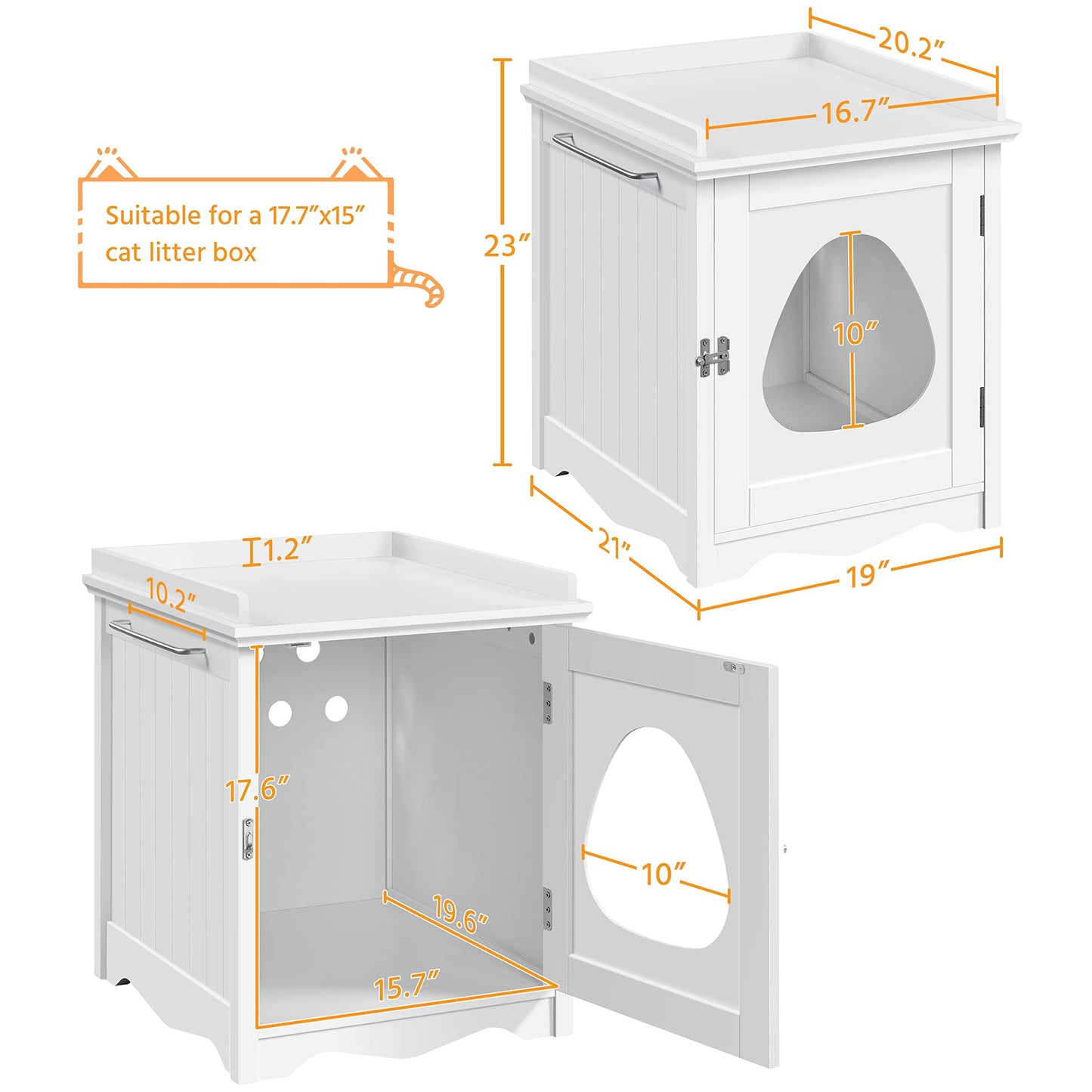 Yaheetech Cat Litter Box Enclosure, Hidden Litter Box Furniture with Side Towel Bar, Wooden Cat Washroom, Storage Cabinet, Indoor Pet House, Side Table Nightstand, White