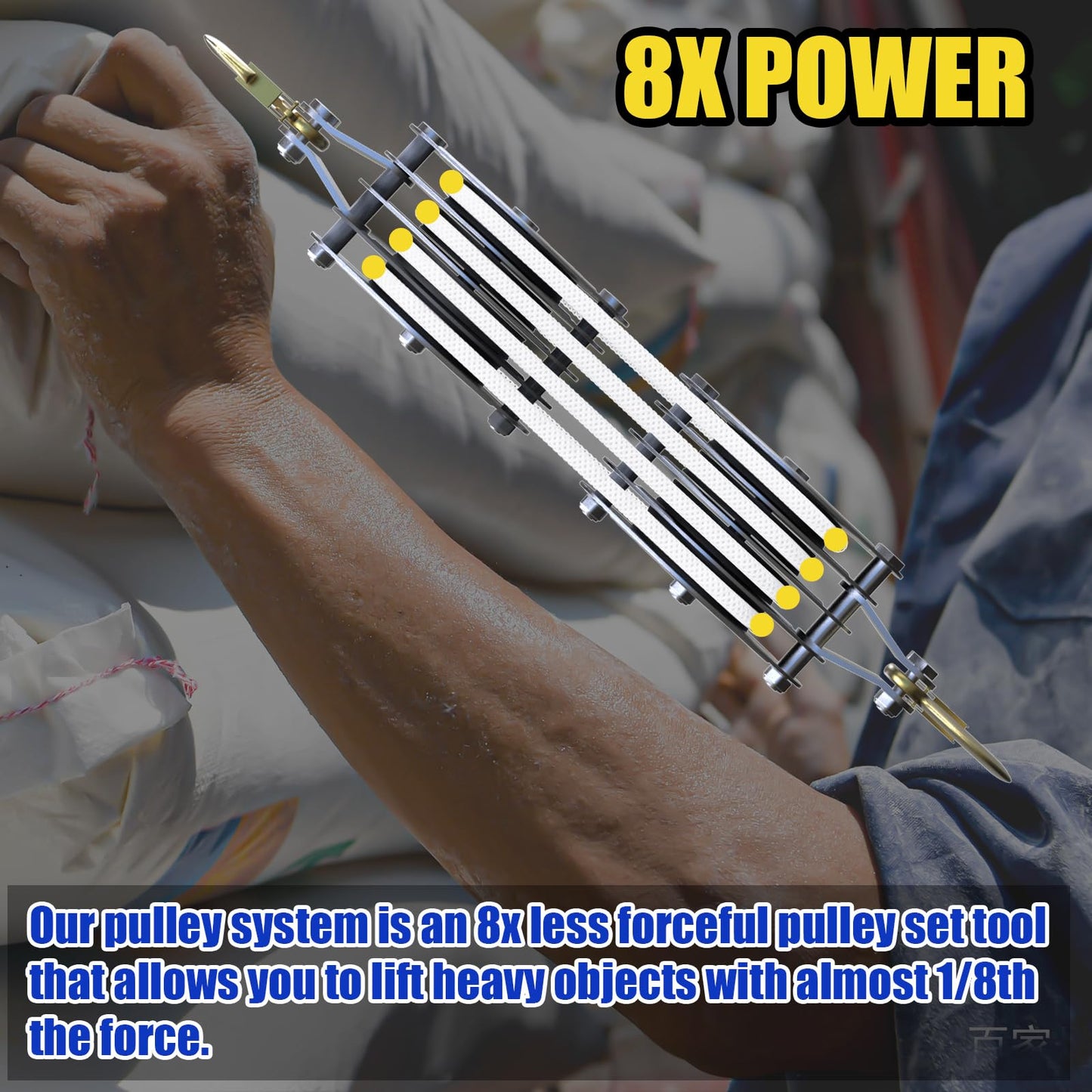 FITHOIST Block and Tackle 4400LBS Breaking Strength Heavy Duty Pulley, 65 Ft Rope Pulley, 7:1 Lifting Power Pulley System, Pulley Hoist with 2 Pcs 8 Ft Lift Sling