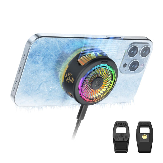 Black Shark FunCooler 5 Magnetic Cell Phone Cooler for Gaming, Portable Mobile Phone Cooling Fan with RGB Light, Cellphone Radiator for iPhone Magnetic Series/Android/Tablet/iPad (Black)
