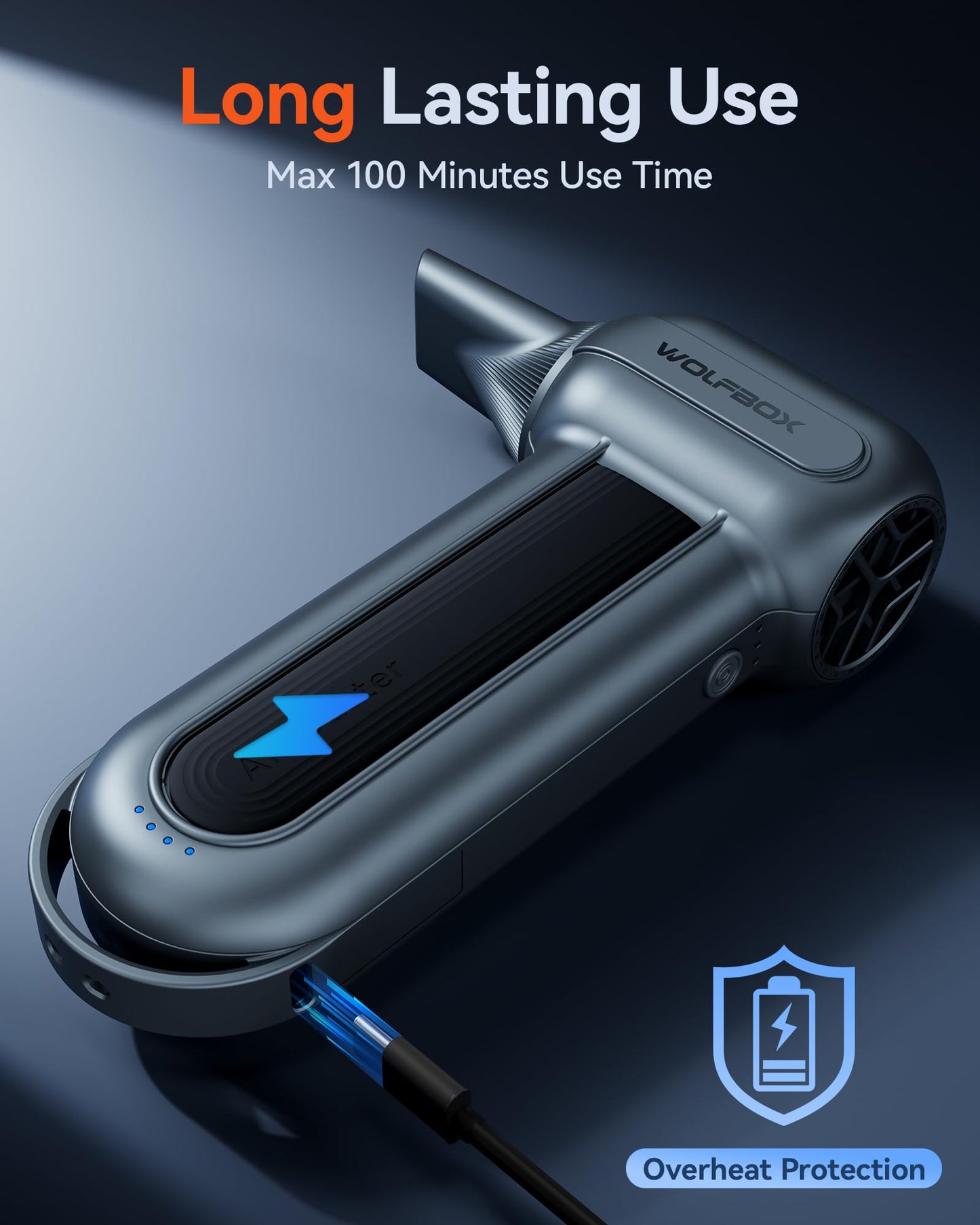 WOLFBOX MF100 Electric Air Duster-150000RPM Super Power Cordless Air Duster, Rechargeable Brushless Motor Durable Blower, 3-Gear Adjustable Dust Blower for Computer, Keyboard, Outdoor, House and Car