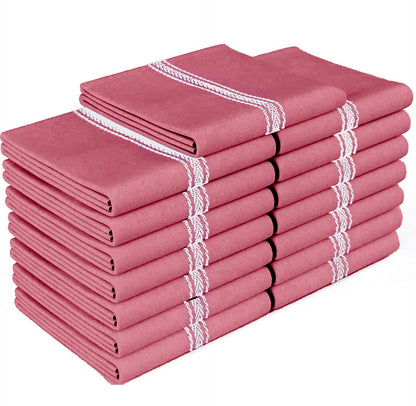 Zeppoli Classic 15 Pack 100% Natural Cotton Kitchen Towel Set, Reusable Wash Cloths, Absorbent Dish Towels, Machine Washable Hand Towels, Kitchen Essentials - 14' by 25' - Red Base