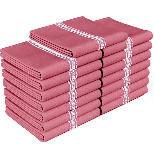 Zeppoli Classic 15 Pack 100% Natural Cotton Kitchen Towel Set, Reusable Wash Cloths, Absorbent Dish Towels, Machine Washable Hand Towels, Kitchen Essentials - 14' by 25' - Red Base