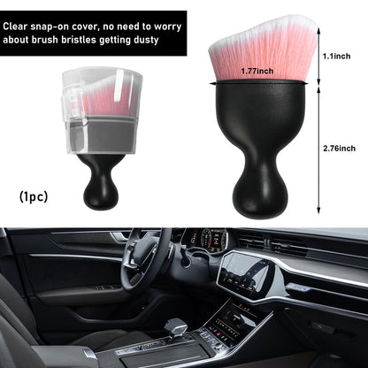 Ziciner Car Detailing Brush, Curved Soft Bristles Auto Removal Dust Collectors, Universal Vehicle Dashboard, Air Conditioner Vents etc Interior Cleaning Tool Accessory (Pink/White)