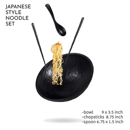 TERRA HOME Ramen Bowl and Spoon Set with Chopsticks - Large Pho Bowls and Spoons Set Unbreakable Japanese Melamine Ramen Bowl - 6 Piece Matte Black Asian Ramen Noodle and Soup Bowls - 54 Ounce