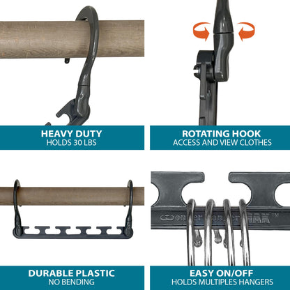 Wonder Hanger Max 10-Pack Space Saving Hangers, Reinforced Hooks Swivels 360°, Cascading Hanger, College Dorms & Storage Closet Organizer, Fully Assembled – Grey