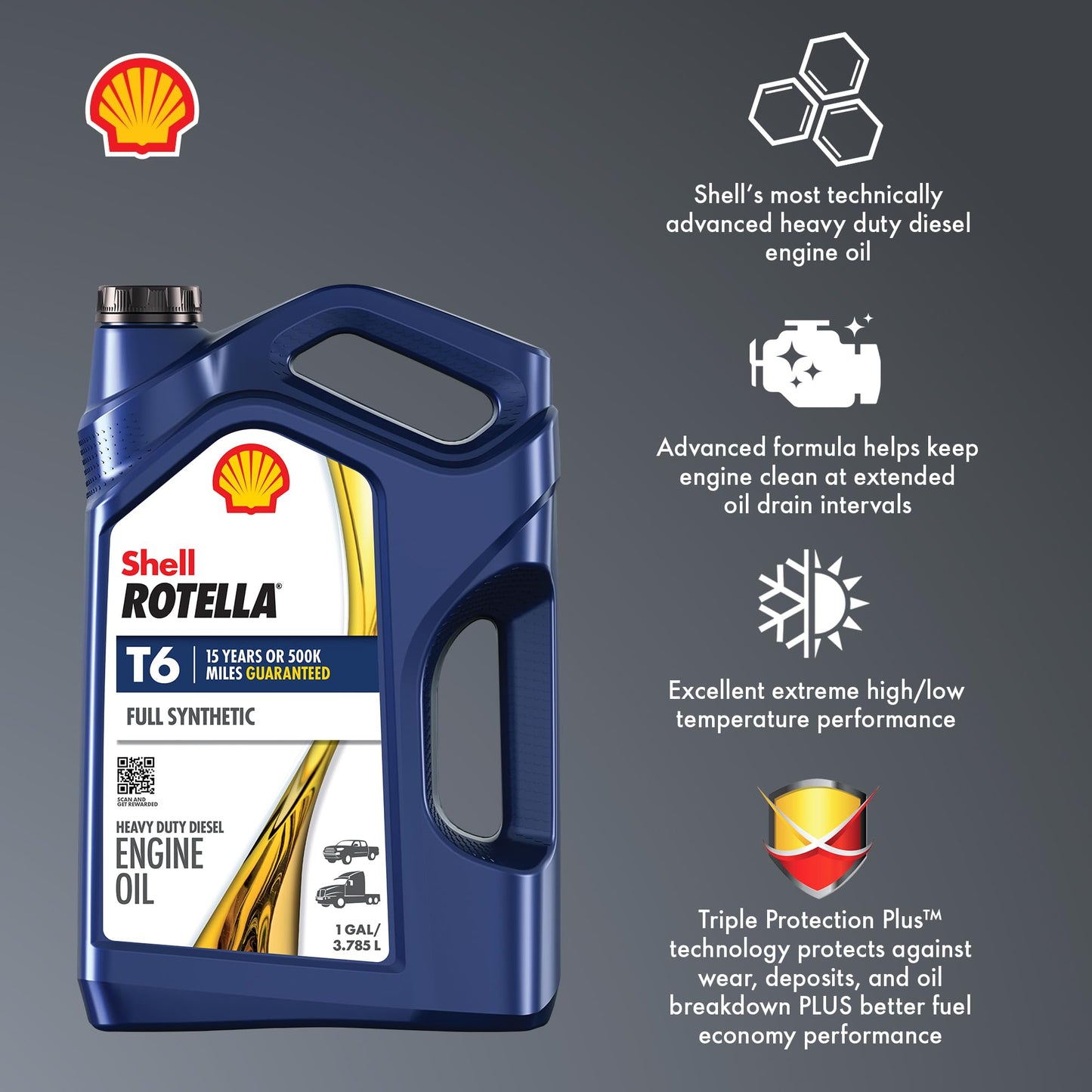 Shell Rotella T6 Full Synthetic 15W-40 Diesel Engine Oil, 1 Gallon