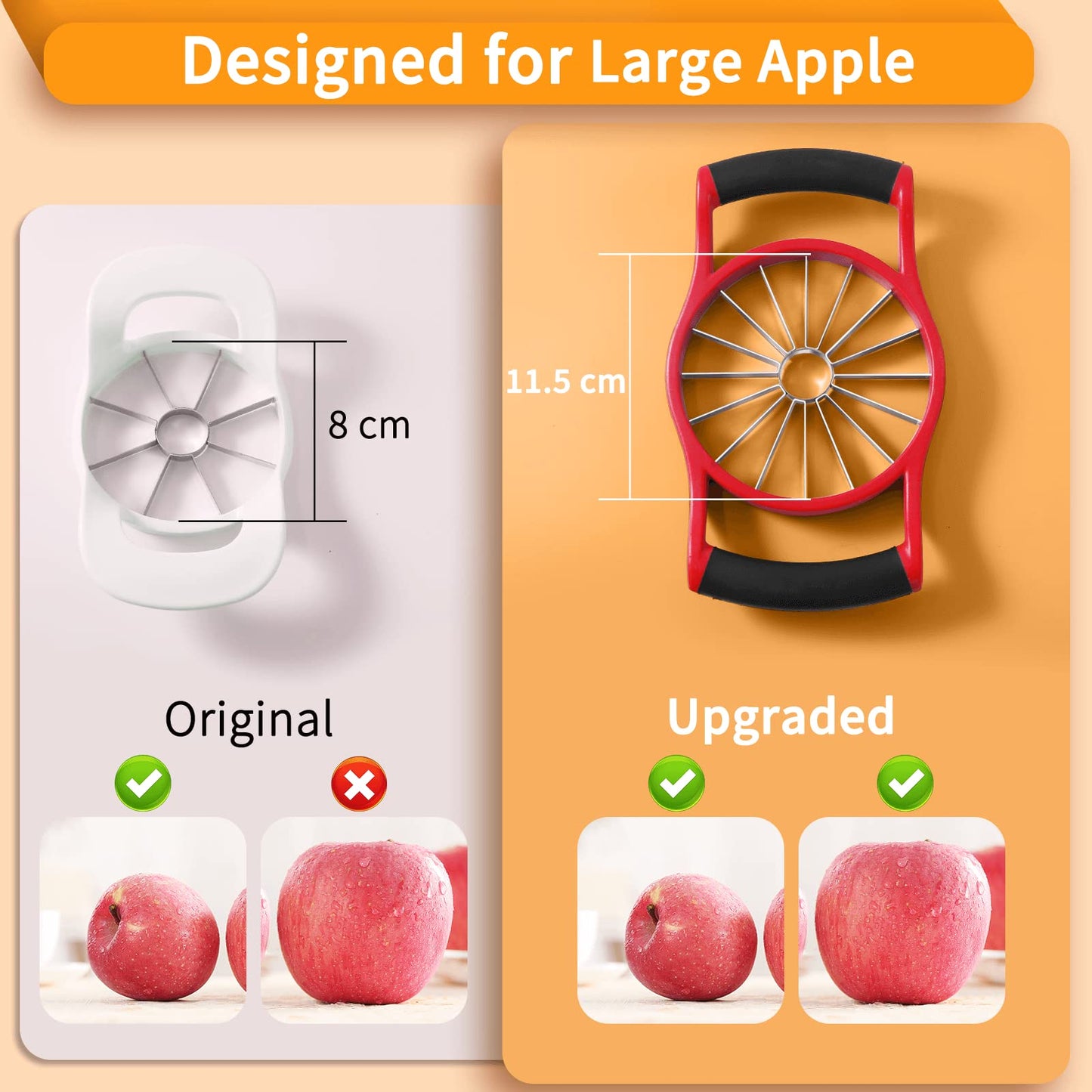 [Upgraded] Newness 5.12 Inch Large Apple Slicer, Cut 16 Thin Slices All the Way Through, HEAVY - DUTY Stainless Steel Apple Corer & Slicer for Fruits & Vegetables - Dishwasher Safe