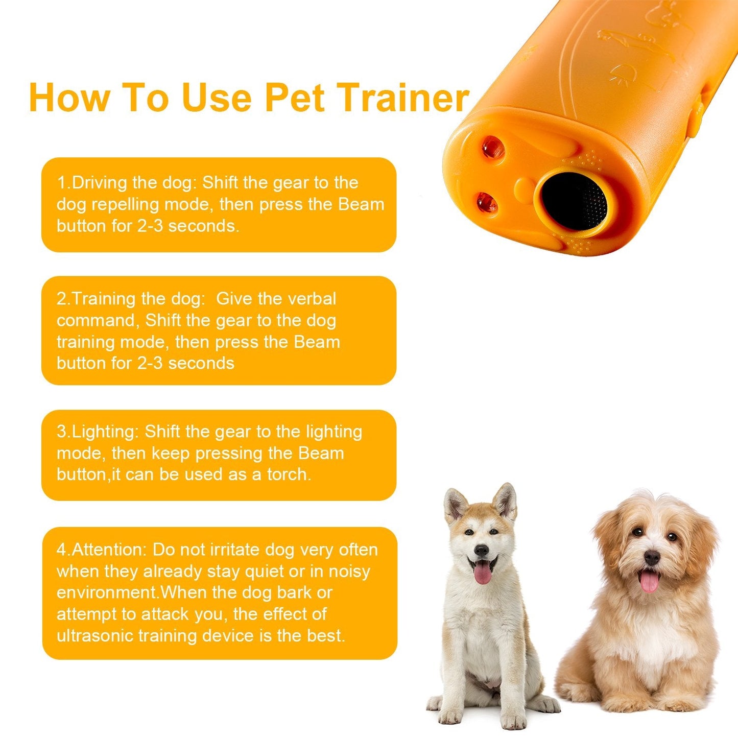 Frienda LED Ultrasonic Dog Trainer Device 3 in 1 Stop Barking Stop Bark Handheld Dog Training Device (Yellow)