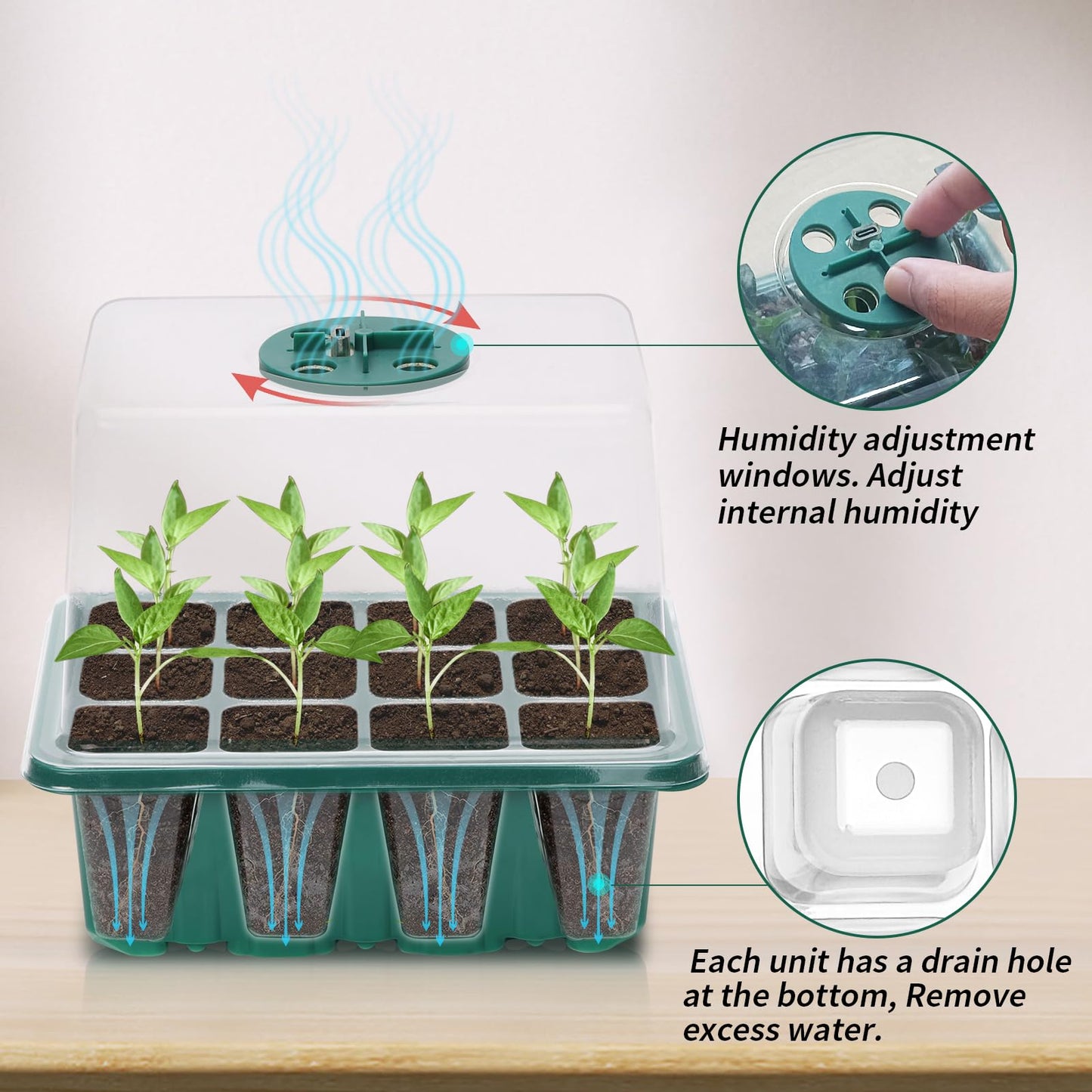 Seed Starter Tray, 2 Pcs Plant Propagation Station with Grow Light,Seedling Starter Trays with Timing Controller,Mini Greenhouse Kit with Humidity Domes and Base,Plant Tray for Seeds Growing Starting