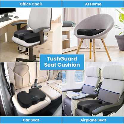 TushGuard Seat Cushion for Office Chair Memory Foam Non-Slip Cushion Back, Relief Chair Pad, Butt Pillow for Office Chair, Car, Computer Desk, Black