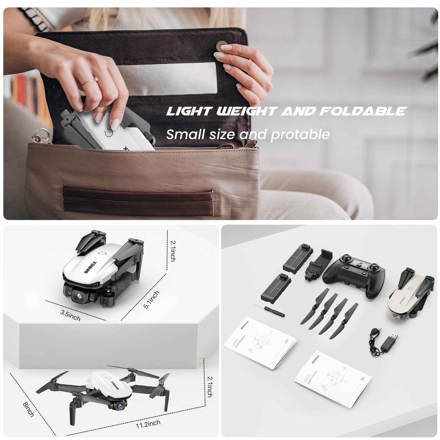 SIMREX Drone With Camera 1080P for Kids And Adults, RC Quadcopter With Altitude Hold, Mini Drone With One Key Start, Waypoint Fly, Headless Mode, 3D Flip, 3 Speeds, Remote Control Drone for Beginners