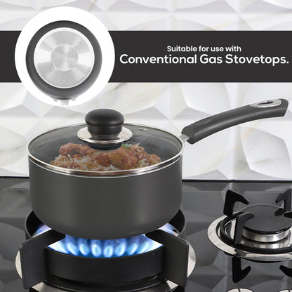 Utopia Kitchen Nonstick Saucepan Set, Cooking Pots with Lids, 1 Quart and 2 Quarts Multipurpose Kitchen Small Pots for Cooking Nonstick With Lids, 1 qt & 2 qt Set, Grey & Black