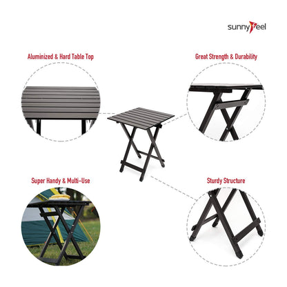 SUNNYFEEL Folding Camping Table - Lightweight Aluminum Portable Picnic Table, 18.5x18.5x24.5 Inch for Cooking, Beach, Hiking, Travel, Fishing, BBQ, Indoor Outdoor Small Foldable Camp Tables