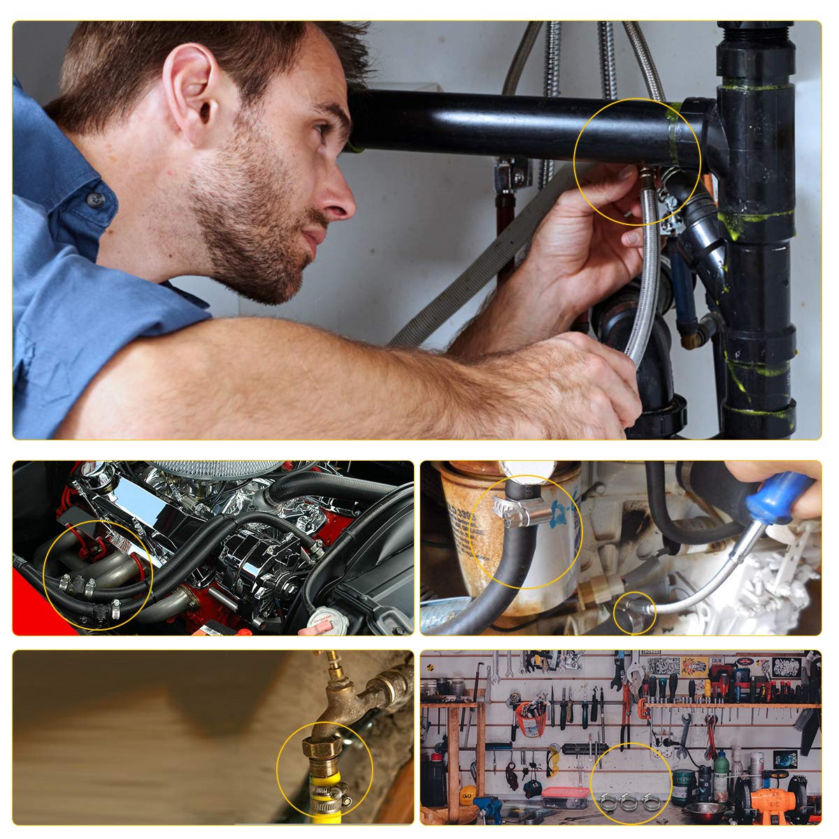 WINL Stainless Steel Hose Clamps - 22 Pack Worm Gear Drive Hose Clamps Micro Size 6 Clamping Range from 5/16 Inch to 7/8 Inch (8mm-22mm) for Automotive Plumbing, 1/2'', 3/4'' Clamps