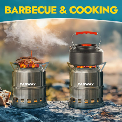CANWAY Portable Camping Stove Mini Wood Burning Camp Stove for Backpacking Hiking Traveling Survival Cooking Stove Stainless Steel Emergency Folding Camping Stove with Carry Bag