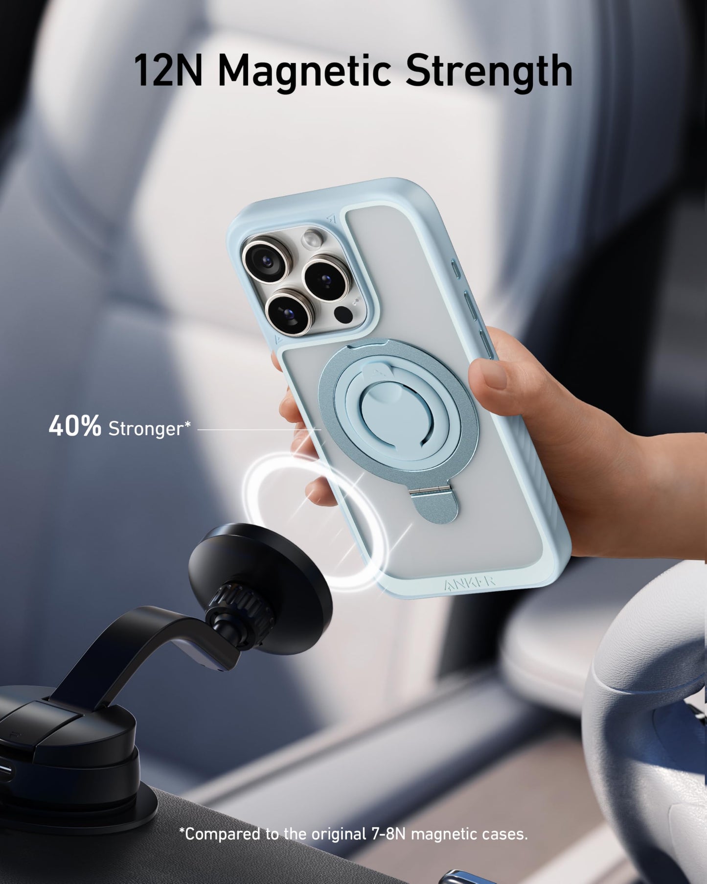 Anker Magnetic Ring Stand for iPhone 15 Case, Silicone Finger Ring Grip Stand Holder, Military Grade Drop Tested, Compatible with MagSafe, Built in Kickstand, Soft Edge Anti-Fingerprint, Black