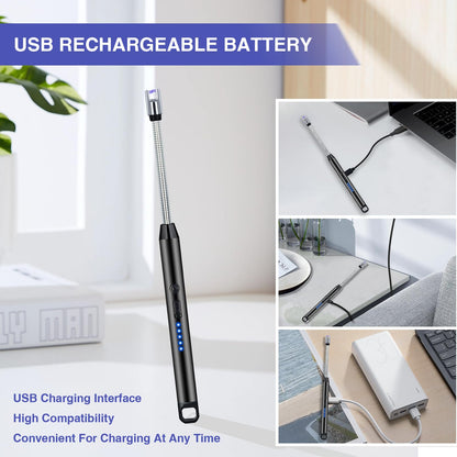 2 PCS Candle Lighter, Electric Lighter Arc Windproof Flameless with 360° Flexible Neck & LED Power Display, Lighters for Candle for BBQ, Grill, Camping, Fireplace, Stove