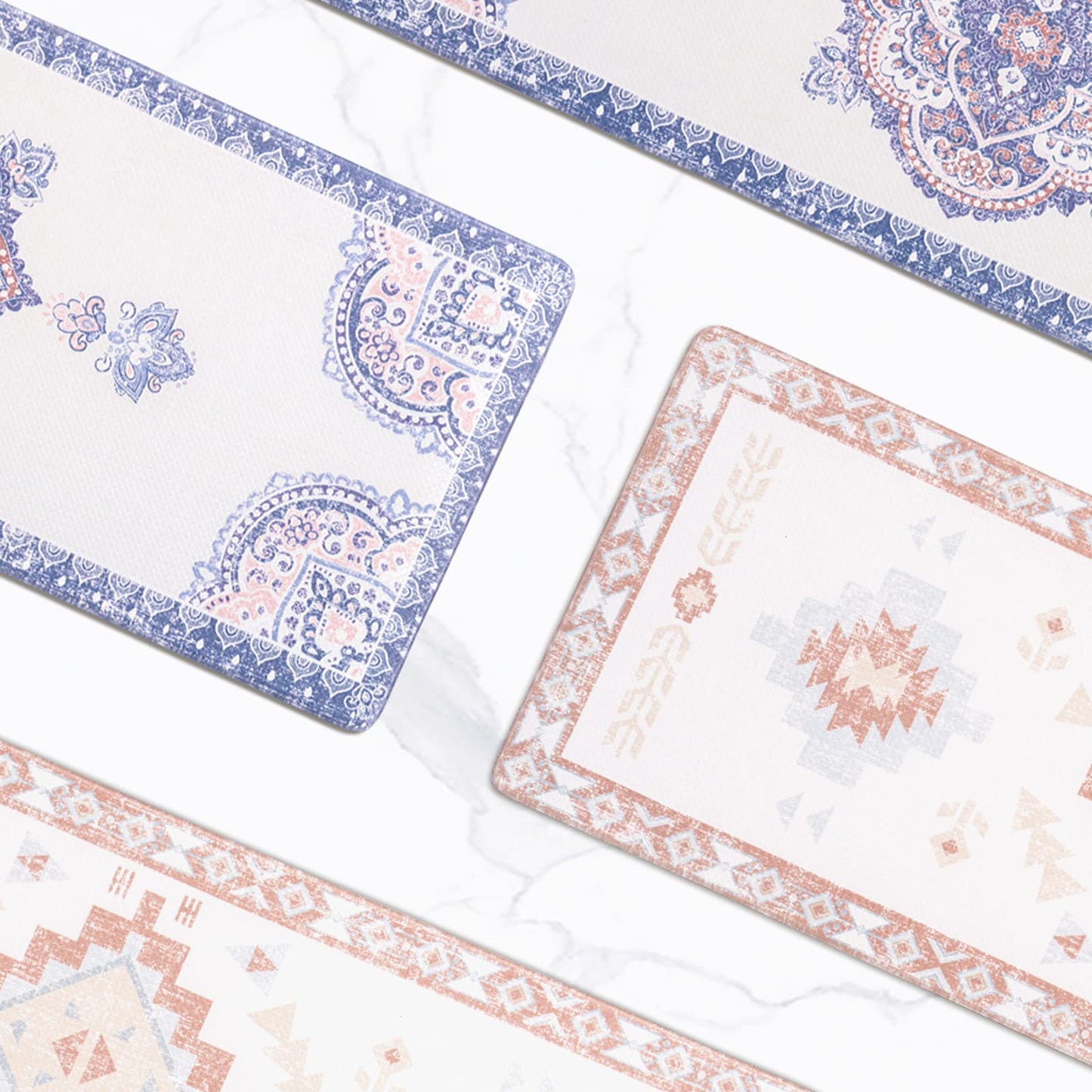 FRESHMINT Anti Fatigue Kitchen Mats for Floor 2 Piece Set, Waterproof & Non-Skid Boho Kitchen Rugs, Cushioned Kitchen Mat for Standing Washable Comfort Desk Kitchen Runners, 17x30+17x47