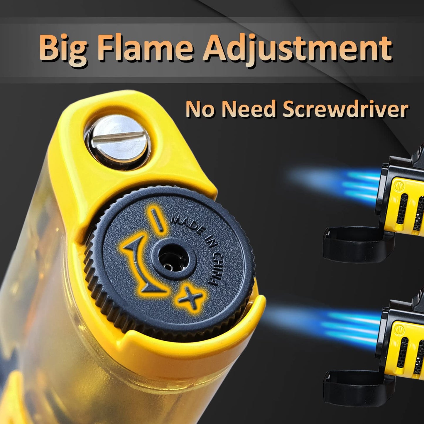 Zoocura Torch Lighter 2 Pack Triple Jet Flame Butane Torch Lighters Refillable Butane Gas Lighters Windproof Adjustable 3 Flame Lighter for Christmas (Without Gas)