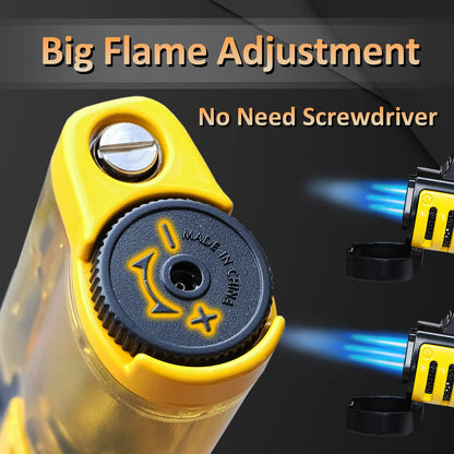 Zoocura Torch Lighter 2 Pack Triple Jet Flame Butane Torch Lighters Refillable Butane Gas Lighters Windproof Adjustable 3 Flame Lighter for Christmas (Without Gas)