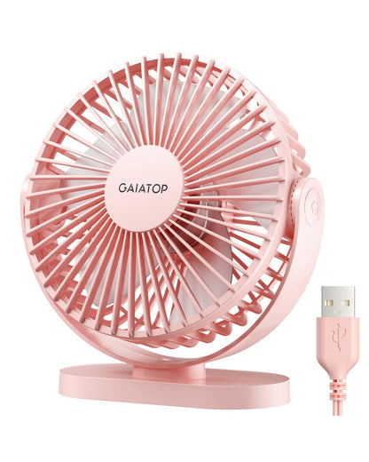 Gaiatop USB Desk Fan, 5.5 Inch Small Quiet Powerful 3 Speeds 90° Rotate, Personal Mini Portable Desktop Table Fans, Cooling for Home Office Car Travel Indoor Outdoor Pink