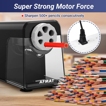 AFMAT Electric Pencil Sharpener Heavy Duty, 6 Holes, Auto Stop Pencil Sharpeners for School, Classroom Electric Sharpener for 6-11mm Pencils, 7000 Sharpening Times, Do not Eat up Colored Pencils, PSX1
