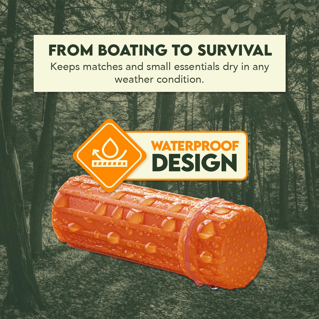 SE 3-IN-1 Orange Waterproof Match Storage Box with Signaling Mirror and Firestarter Flint - CCH6-1