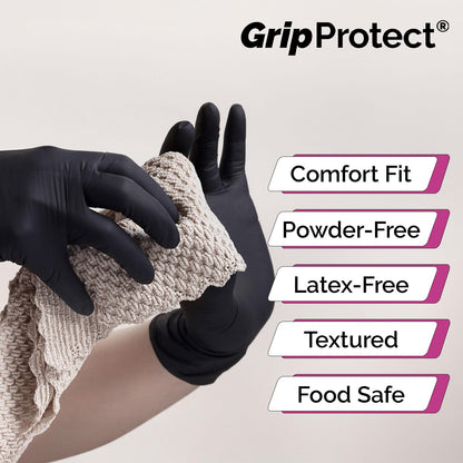 GripProtect® Precise Black Nitrile Gloves, Exam, 4 Mil, Food, Home, Cleaning, Medical/Dental, Tattoo (Large, 100)