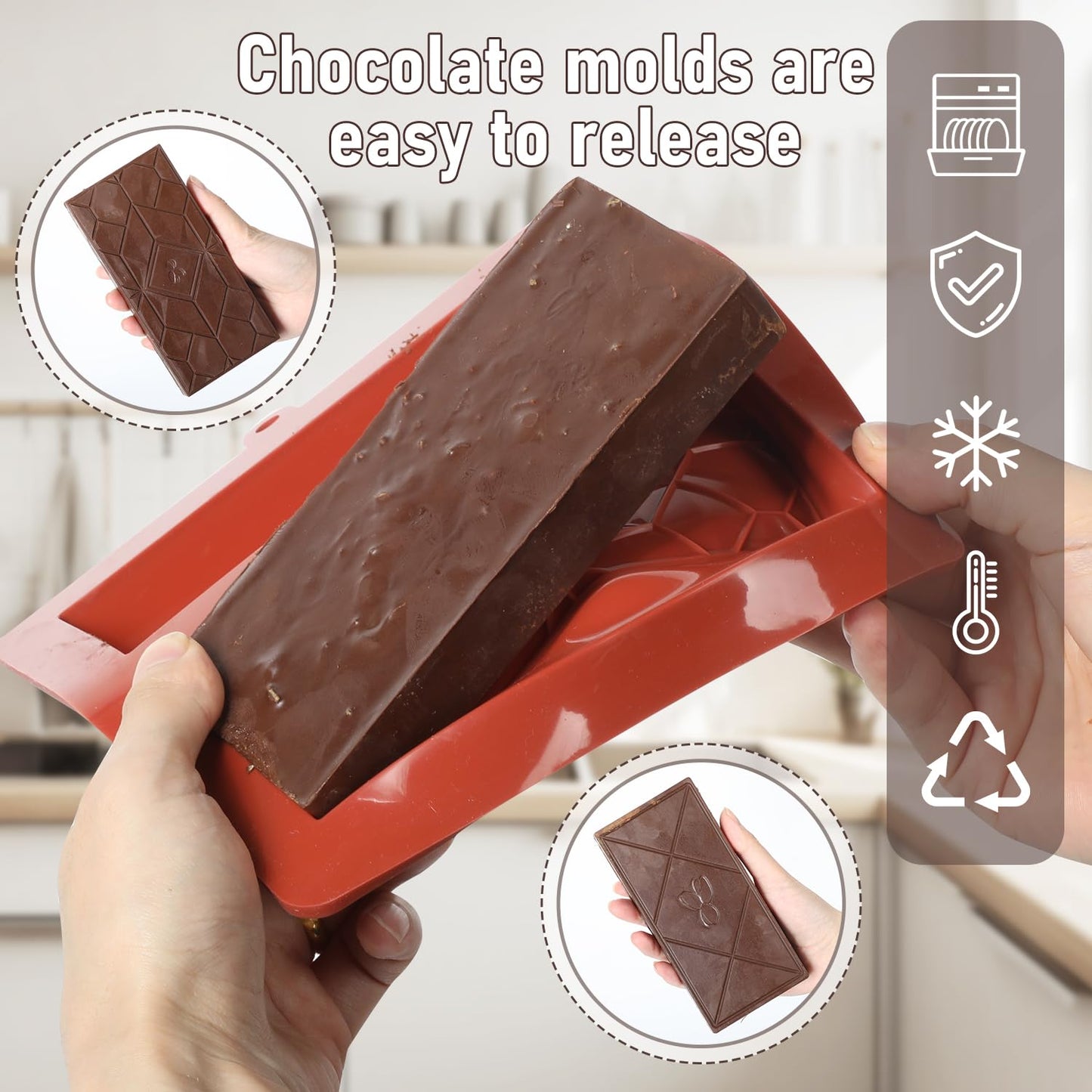 UWILLION Chocolate Bar Mold Deep Dubai 1 Inch Pistachio Chocolate Bar Silicone Thick Mold for Stuffed Bar, Large Candy Mould for Filling, Pistachio Design