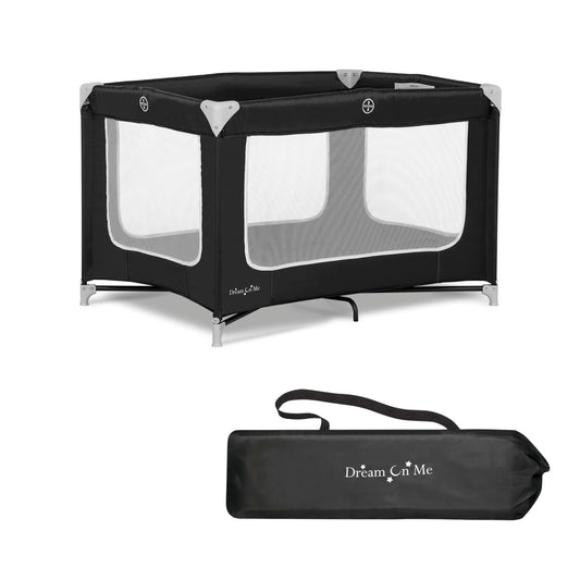 Dream On Me Zodiak Portable Playard in Black, Lightweight, Packable and Easy Setup Baby Playard, Breathable Mesh Sides and Soft Fabric - Comes with a Removable Padded Mat