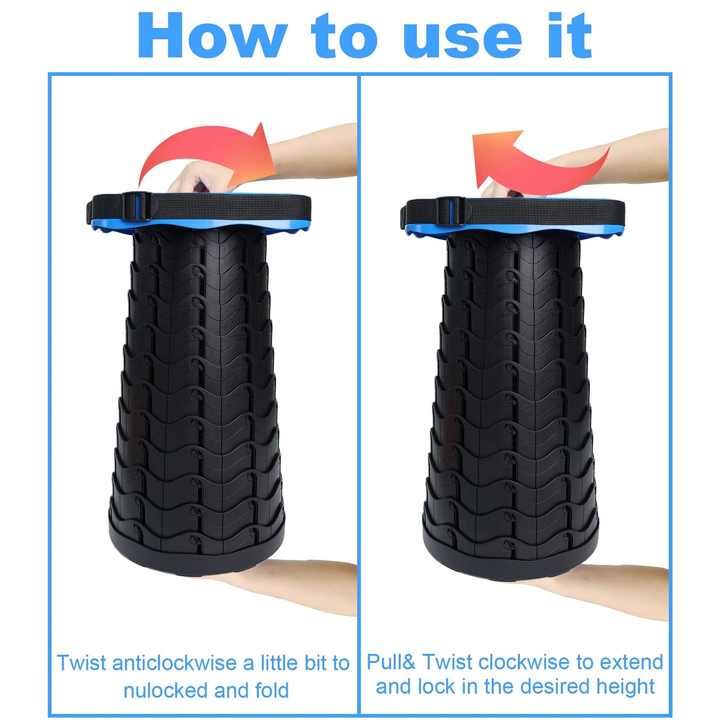 Deer's Life Square Portable Folding Stool, Upgrade Full Color Collapsible Stools for Adults Heavy Duty 485lbs Yet Small Lightweight Telescoping Retractable Camping Stool (Blue, Square)