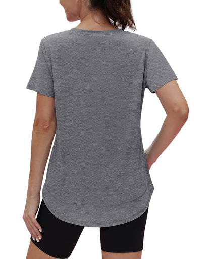 Summer Tops for Women 2025 Short Sleeve Workout Clothes Athletic Shirts Pilates Outfits Camisetas Deportivas para Mujer Grey L