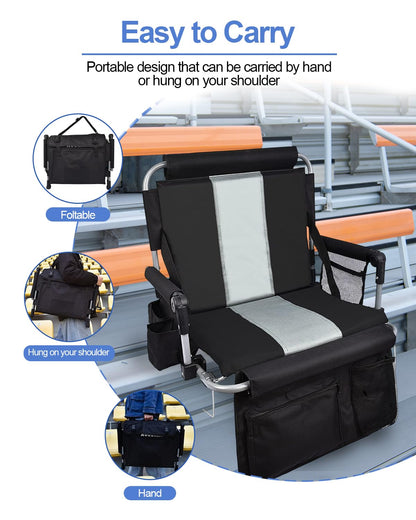 AOOXIMI Stadium Seat with Back Support, Portable Fording Bleacher Chair with Cushion and Armrest, Cup Holder, Mesh Bag and Hidden Hook, Football, Soccer