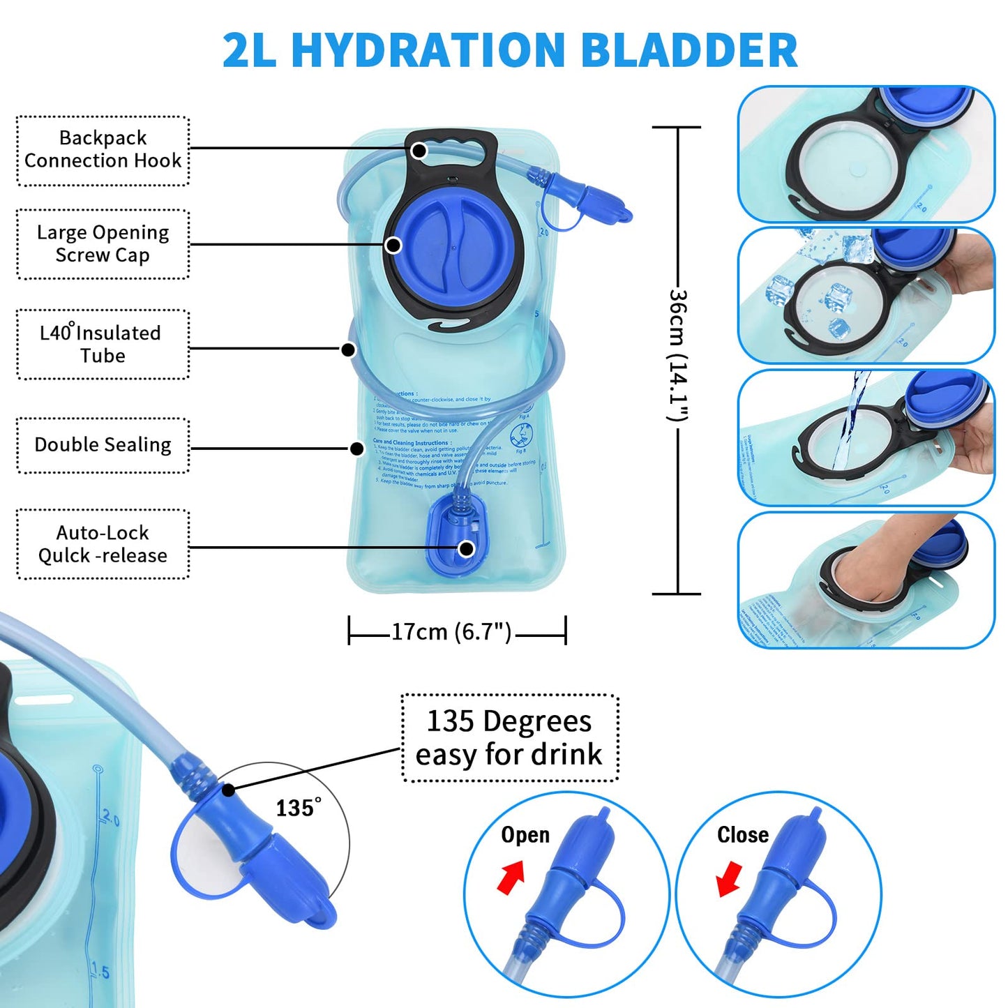 Roptat Hydration Backpack Pack with 2L Hydration Bladder - Lightweight Water Backpack Keeps Water Cool up to 4 Hours Pouch for Women Men Running Riding Biking (Black) (Galaxy 1)