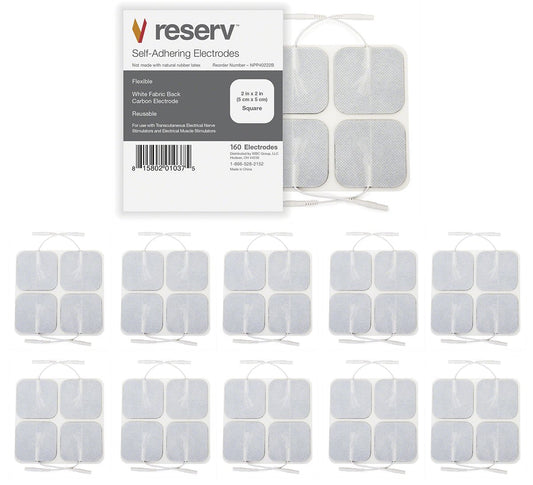 reserv 2" x 2" Premium Re-Usable Self Adhesive Electrode Pads for TENS/EMS Unit, Fabric Backed Pads with Premium Gel (Latex Free) (4 Pack (160 electrodes)