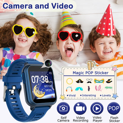 Cosjoype Kids Game Smart Watch for Kids with 24 Puzzle Games HD Touch Screen Camera Music Player Pedometer Alarm Clock Calculator Flashlight 12/24hr Kid Watch Gift for 4-12 Year Old Boys Toys for Kid