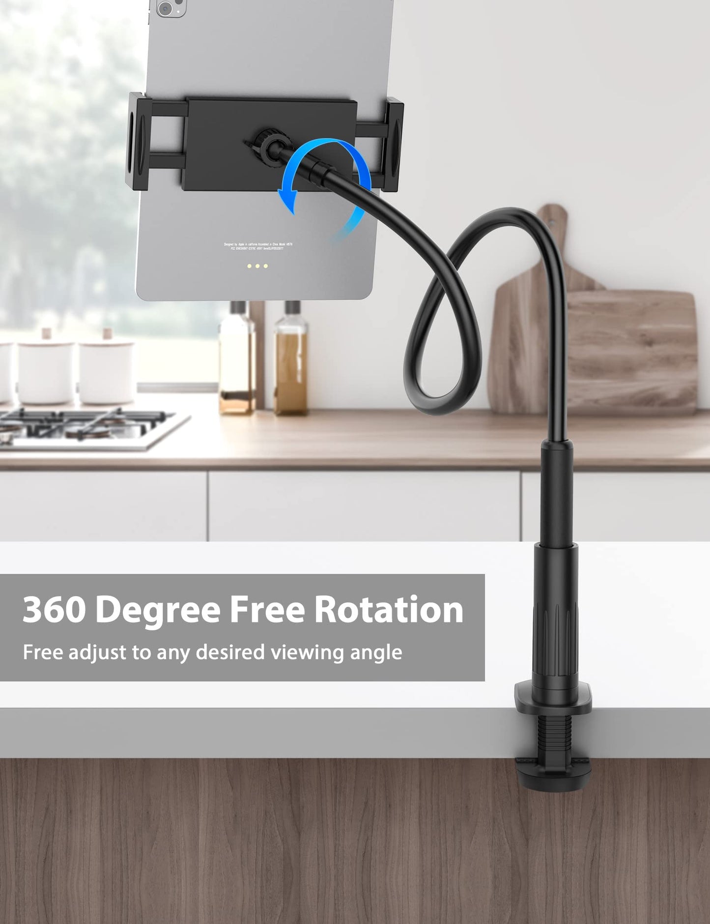 Tablet Stand Holder for Bed, Gooseneck Mount with Adjustable Flexible Arm Compatible with iPad Air Pro Mini, Samsung Tab, Nintendo Switch Kindle Other 4.7"-12.9" Device