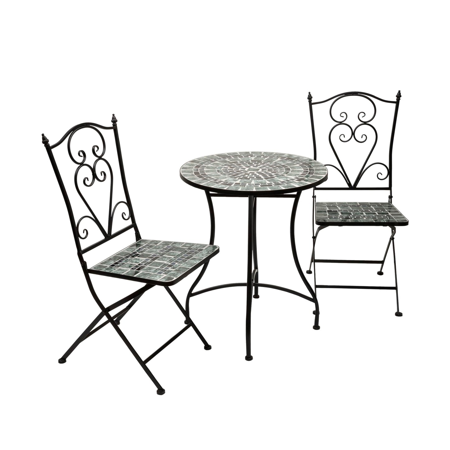 Alpine Corporation Indoor/Outdoor Marbled Glass Mosaic 3-Piece Bistro Set Folding Table and Chairs Patio Seating