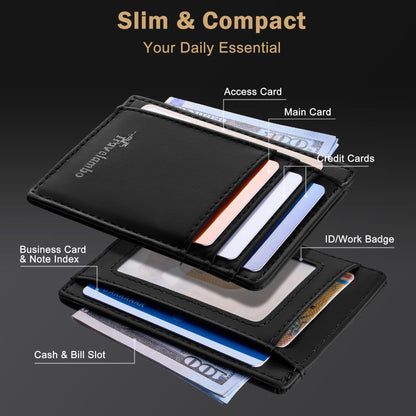 Travelambo Slim Wallet Front Pocket Minimalist Leather RFID Blocking Medium Size