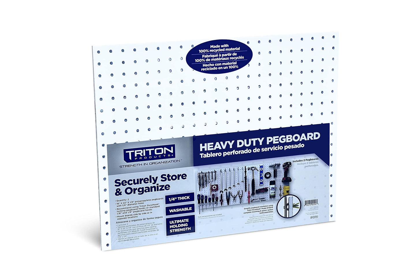 Triton Products Heavy Duty Poly Pegboards - Set of 2 DuraBoard Wall Panels, Each 22" x 18" x 1/4" with 1/4" Holes for Home, Office, Garage, Storage and Organization (White)