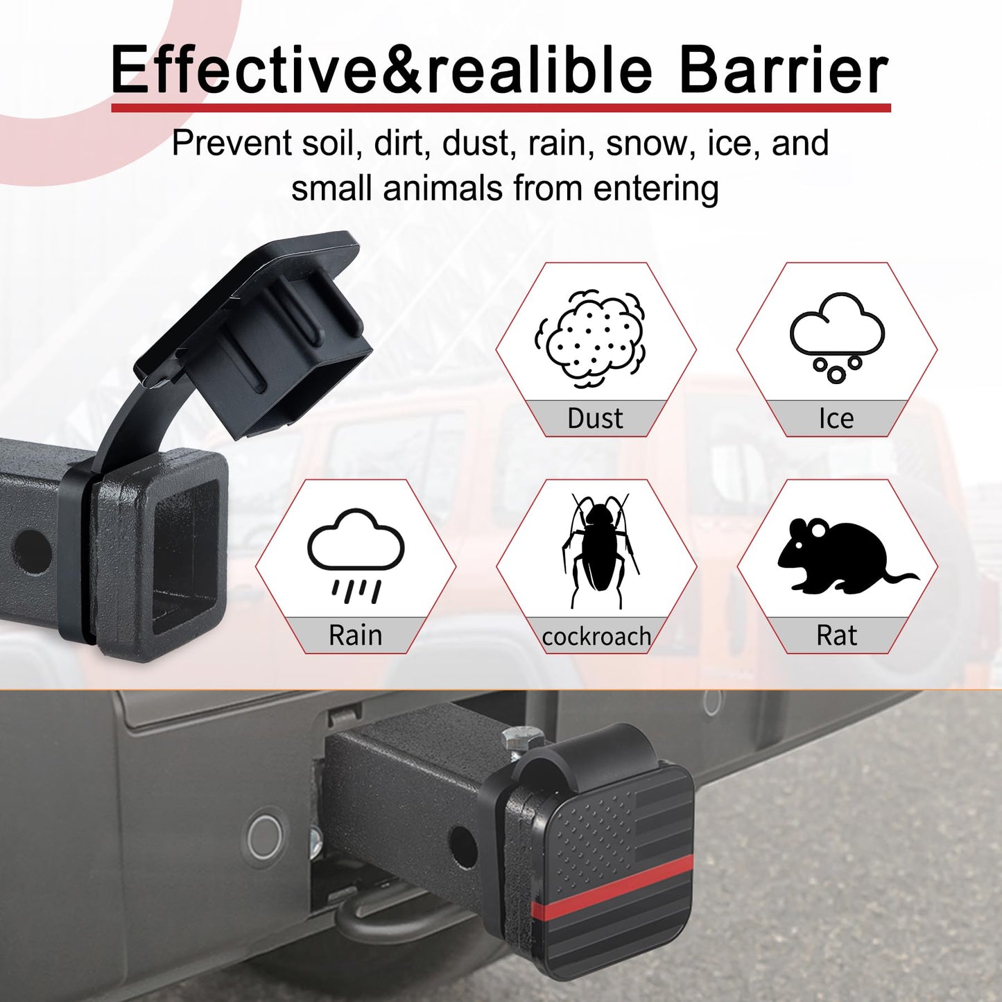 SINGARO 2 Inch Universal Flag Tow Hitch Covers, Trailer Hitch Cover Tube Plug Insert, Car Exterior Accessories, Receiver Tube Hitch Plug（American Flag-Red）