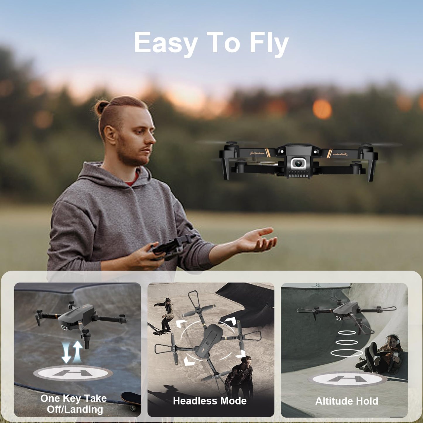 4DV4 Drone with 1080P Camera for Adults Kids,FPV HD Live Video RC Quadcopter Helicopter Toys Gifts,Altitude Hold, Waypoints,3D Flip,Headless Mode,2 Batteries,Carrying Case,Black
