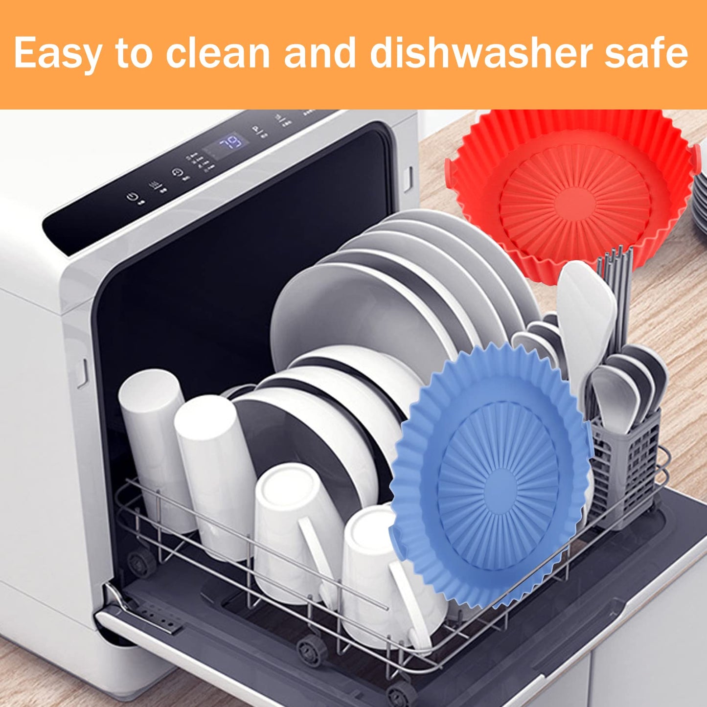 2 Pack Air Fryer Silicone Liners Basket Round, Apply to 1-3.5 QT Airfryer, Air Fryer Silicone Pot Bowl, Reusable Baking Tray Cooking Oven Accessories (Top 6.5in / Bottom 5.5in)