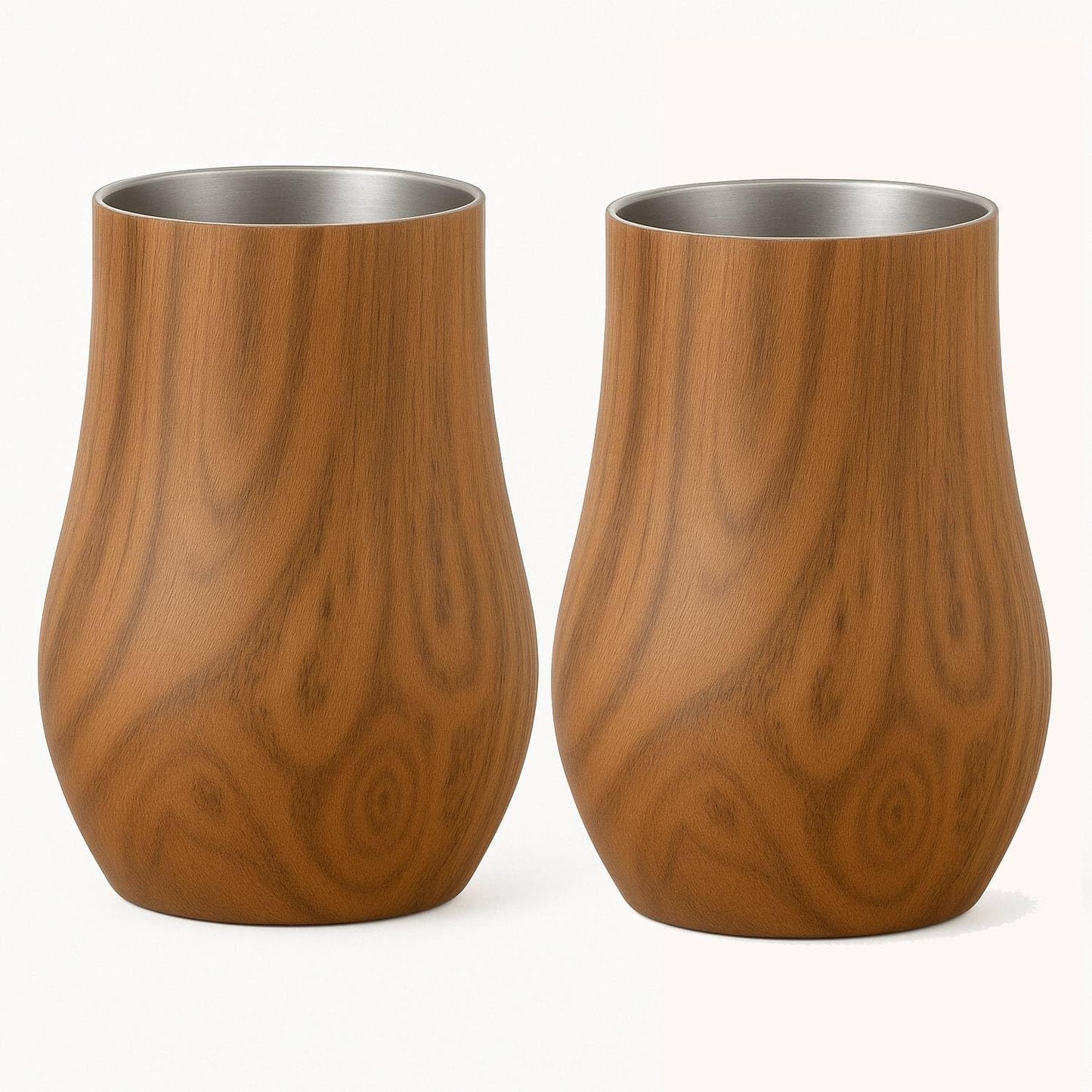 Snute Double-Wall Insulated Whiskey Glass – Stemless Nosing Glass for Bourbon, Scotch & Whisky – Wood Finish – Gift for Men, Dad, Whiskey Lovers (Set of 2)